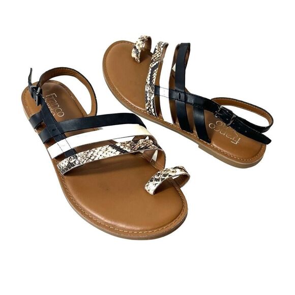 Franco Sarto Summer Sandals Synthetic Womens Sz 8.5M Sling Back Toe Ring Strappy - Picture 1 of 10